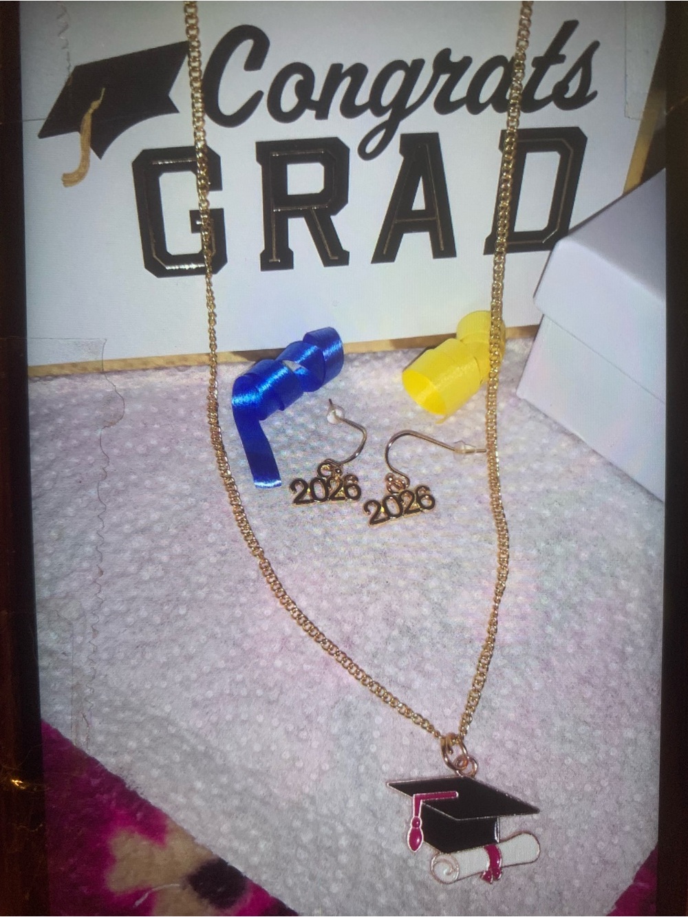 Festive Cap Diploma Charm Necklace 2026 Earrings Set Graduation Hand Crafted NEW